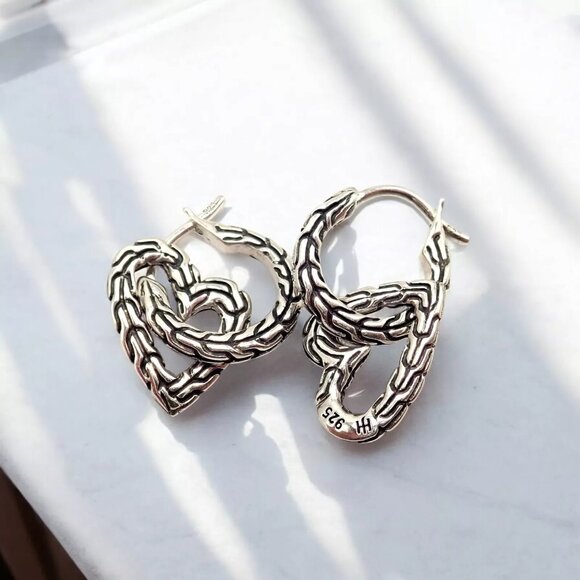 Authentic! John Hardy JH Silver Manah Heart Earrings - Picture 10 of 10